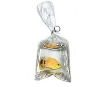 Boutique Fish In A Bag Necklace 15" Yellow Resin Kitsch Weirdcore Jewelry